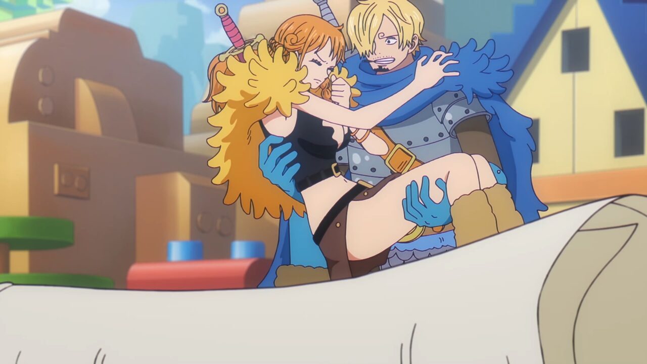 ナミを抱きかかえるサンジ